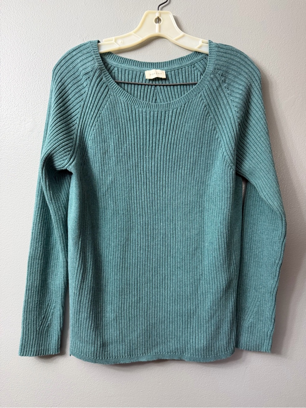 Poetry Womens organic cotton casual Ribbed Crewneck Sweater - Teal size 4